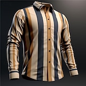 voordelige Geometrisch patroon-Voor heren Streep Geometrisch patroon Overhemd Overhemd met knopen Lange mouw Zakelijk Zakelijk informeel Alledaagse kleding Uitgaan Lente Strijkijzer Afdrukken Button-omlaag blauw Oranje Groen Khaki
