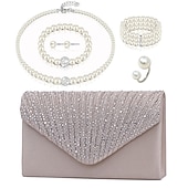 cheap Wearable Accessories-Bride Pearl Bracelet Necklace Earring Ring Handheld Bag Jewelry Set with 6 Diamond Set for Ladies