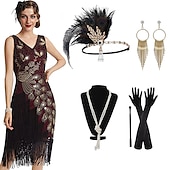 cheap Outfits-Retro Vintage Roaring 20s 1920s Flapper Dress Dress Outfits Necklace / Earrings The Great Gatsby Wedding Guest Sequins Tassel Fringe Women&#039;s Party / Evening Masquerade Wedding Reception Adults&#039; Dress