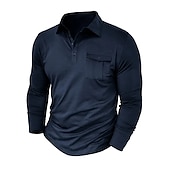 preiswerte Klassisches Poloshirt für Herren-Herren Poloshirt Polos mit Knöpfen Casual Sport Kargen Langarm Modisch Basic Glatt Taste Tasche Frühling &amp; Herbst Regular Fit Schwarz Weiß Armeegrün Rote Marineblau Dunkelgrün Poloshirt