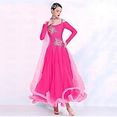 voordelige Ballroom danskleding-Ballroomdansen Kleding Borduurwerk Gesplitst Kristallen / Bergkristallen Dames Prestatie Feest Lange mouw Netstof Spandex Organza