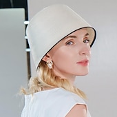 billige Partyhatter-Hatter polyester Strå Bøttehatt Stråhatt Solhatt Bryllup Avslappet Elegant Bryllup Med Ren Farge Hodeplagg Hodeplagg