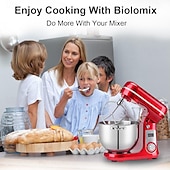 preiswerte Küchengeräte-Küchen-Elektro-Standmixer, 6-Gang-Kippkopf-Lebensmittelmixer mit 6,5-qt-Edelstahlschüssel, Knethaken, Flachrührer, Spritzschutzabdeckung