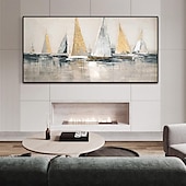 preiswerte Landschaftsgemälde-Handgefertigtes abstraktes großes Segelboot-Ölgemälde auf Leinwand, handgemaltes Acryl-Ozean-Meerblick-Gemälde mit Textur, nautische Kunstmalerei für die Wanddekoration im Wohnzimmer
