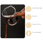 baratos Eletrodomésticos-Copo de medição de café expresso, vidro resistente ao calor, 50-80ml, boca dupla, jarro de leite com alça de madeira, escala de vidro, copo de medição
