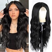 abordables Perruques de fête-Perruque longue ondulée pour femme - Vert ombré - Partie centrale - Bleu sarcelle - Cheveux synthétiques longs bouclés résistants à la chaleur avec naissance des cheveux naturelle - Pour cosplay,