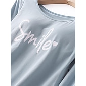 billiga Sovkläder till damer-kvinnors pyjamasset brev mode komfort hem daglig säng bomull andas rund hals långärmad t-shirt t-shirt byxa bröstkuddar sommar vår hem outfits
