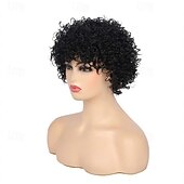 economico Parrucche da festa-Parrucca Corto Riccia Afro per Donne Nere Parrucche Kinky con Frangia Parrucche Sintetiche Resistente al Calore Parrucche dall&#039;Aspetto Naturale Parrucca di Halloween