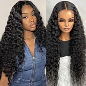 economico Parrucche lace front capelli veri-Parrucca in pizzo trasparente 6x6, parrucca in pizzo di capelli umani di colore naturale, onda profonda, densità 180% per donne nere