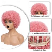 baratos Perucas de Carnaval-Perucas Afro Cacheadas para Mulheres Negras Peruca Cacheada Curta de 8 Polegadas com Franja Resistente ao Calor Sintética Para Uso Diário e Festas Halloween