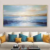 preiswerte Landschaftsgemälde-handgemaltes abstraktes Ozean-Ölgemälde, Wandkunst, Strand, Meereslandschaft, Leinwand, strukturiertes Gemälde, handgemaltes Gemälde mit blauen Himmel und Wolken, Heimdekoration auf Leinwand