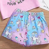 cheap Girl&#039;s 3D Cartoon-Girls&#039; 3D Unicorn Tee &amp; Shorts Pajama Set Pink Short Sleeve 3D Print Summer Active Fashion Cute Polyester Kids 3-12 Years Crew Neck Home Causal Indoor Regular Fit