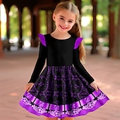 billiga 3D Blomma Klänning-Karnival Flickor 3D Blommig Volangkjol Rosa Långärmad 3D-tryck Vår Höst Semester Sport &amp; Utomhus Dagligen söt stil Ledigt Skön Barn 3-12 år Vardagsklänning A linjeklänning Ovanför knäet Normal