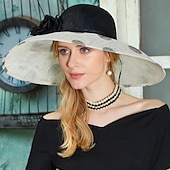 billige Partyhatter-hatter lin sinamay bowler / cloche hatt solhatt sinamay hatt bryllup teselskap elegant bryllup med fjær blomstret hodeplagg hodeplagg
