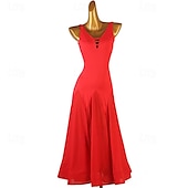 cheap Ballroom Dancewear-Ballroom Dance Dress Pure Color Women&#039;s Performance Training Sleeveless High Chiffon Chinlon