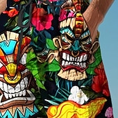 Недорогие Мужские повседневные брюки с принтом-Tiki Tropical Aloha мужские курортные повседневные брюки с 3D принтом брюки с эластичной резинкой на талии и шнурком свободного покроя прямые летние пляжные брюки от s до 3xl