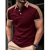 olcso Férfi klasszikus póló-Férfi Button Up Polos Golfing Hétköznapi Szabadság Hajtóka Rövid ujjú Divat Alap Színes Kollázs Hímzett Nyár Normál Bor Fekete Sötétkék Lóhere Világoskék Szürke Button Up Polos