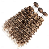 cheap 3 Bundles Human Hair Weaves-Ishow Highlight Deep Wave Bundles P4/27 Ombre Brown Human Hair Bundles 3/PCS Brazilian Remy Human Hair Extensions For Women