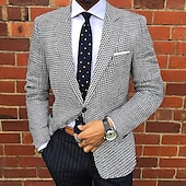 billiga Herrars klassiska kavajer-Herr Studenten Kavaj Företag Cocktailfest Bröllopsfest Mode Ledigt Höst vinter Polyester Slät Knappar Ficka Ledigt / vardag Enkelknäppt Blazer Svart Khaki grön Grå