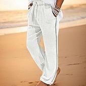 preiswerte Urlaub-Herren Leinenhose Hose Hosen Strandhose Patchwork Kordelzug Elastische Taille Plaid Komfort Atmungsaktiv Casual Täglich Festtage Modisch Klassicher Stil Weiß Armeegrün
