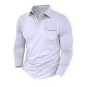 preiswerte Klassisches Poloshirt für Herren-Herren Poloshirt Polos mit Knöpfen Casual Sport Kargen Langarm Modisch Basic Glatt Taste Tasche Frühling &amp; Herbst Regular Fit Schwarz Weiß Armeegrün Rote Marineblau Dunkelgrün Poloshirt