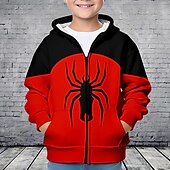 cheap Boy&#039;s 3D Animals-Boys 3D Spider Hoodie Coat Outerwear Long Sleeve Fall Winter Active Streetwear Cool Kids 3-12 Years Zip Street Daily Regular Fit