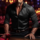 cheap Men&#039;s Satin Shirts-Men&#039;s Shirt Satin Shirt Casual Shirt Button Up Shirt Plain Wedding Vacation Black White Wine Blue Long Sleeve Lapel Spring &amp;  Fall Clothing Apparel
