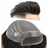 billiga Människohår och tupéer-herrtupé människohår ersättningssystem för män andas fransk spets herrperuker hårstycke poly skin pu runt hårenhetslapp för män 7x9 8x10