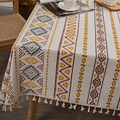 cheap Tablecloth-1pc Boho Style Rectangular Tablecloth with Tassels - Waterproof and Oil Proof Home Decor