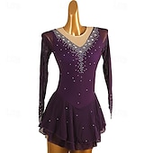 preiswerte Eiskunstlaufkleider-Eiskunstlaufkleid Damen Mädchen Eislaufen Kleider Hellblau Schwarz Weiß Patchwork Gitter Hochelastisch Wettbewerb Eiskunstlaufkleidung Mit Steinen verziert Strass Langarm Eislaufen Eiskundstlauf