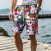 abordables Plantes et Fleurs Tropicales-Homme Crâne Fleur / Floral Maillots de bain Shorts de bain Shorts de Surf Taille Moyenne Vacances Hawaïen Style de villégiature Vacances Fête Plage Cordon de serrage avec doublure en mesh Taille