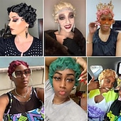 economico Parrucche storiche-Parrucca a Onde Parrucca Corto Capelli Sintetici Ricci per Donne di Colore Nero Parrucca Lady Nuna Costume Cosplay Anni 1920 Festa di Carnevale Uso Quotidiano Parrucche di Halloween