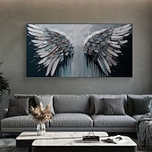 cheap Animal Paintings-Handmade Original Angel Wing Oil Painting On Canvas Wall Art Decor Abstract Minimalist black Painting for Home Decor With Stretched Frame/Without Inner Frame Painting