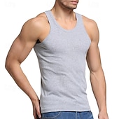 billiga Gym-toppar-Herr Linne Undertröjor Ärmlös tröja Ärmlös Rund halsringning Sommar Slät Mode Designer Grundläggande Semester Gata Utekväll Svart Vit Grå Topp t-shirt för män