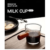 baratos Eletrodomésticos-Copo de medição de café expresso, vidro resistente ao calor, 50-80ml, boca dupla, jarro de leite com alça de madeira, escala de vidro, copo de medição