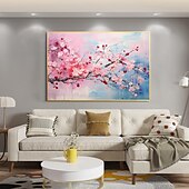 cheap Floral/Botanical Paintings-Handmade Original Cherry flower Oil Painting On Canvas Wall Art Decor Abstract Landscape Painting for Home Decor With Stretched Frame/Without Inner Frame Painting