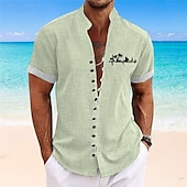 voordelige Tropische planten-Voor heren Palmboom Tropische planten Hawaiiaans overhemd Aloha-shirt Bedrukte overhemden Korte Mouw Overhemd Opstaande boord Hawaii Toevlucht Buiten Vakantie Uitgaan blauw Groen Grijs S M L