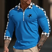 preiswerte Herren Klassisches Polo-Herren Poloshirt Poloshirt mit Viertelreißverschluss Freizeitskleidung Urlaub Kargen Langarm Modisch Komfortabel Plaid Farbblock Stickerei Reißverschluss Frühling &amp; Herbst Regular Fit Weiß Gelb
