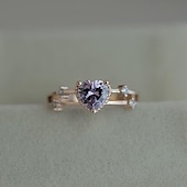 preiswerte Für sie-Herzförmiger Amethyst-Anhänger Europäischer Luxus vierblättriges Kleeblatt Armband herzfarbener Schatz Diamantring Temperament lila Edelsteinohrstecker Set Weihnachtsgeschenk