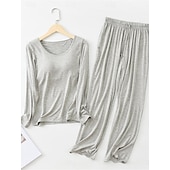 cheap Women&#039;s Sleepwear-Women&#039;s Pajamas Sets Pure Color Simple Comfort Home Daily Bed Modal Breathable Crew Neck Long Sleeve T shirt Tee Pant Elastic Waist Summer Spring Home Outfits