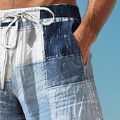 abordables Pantalons décontractés imprimés pour hommes-Pantalon décontracté imprimé en 3D à carreaux color block pour hommes, taille élastique, cordon de serrage, coupe ample, jambe droite, pantalon de plage d'été s à 3xl