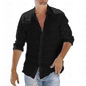 preiswerte Herrenhemd zum Knöpfen-Herren Hemd Sommerhemd Knopfhemd Lässiges Hemd Strandhemd Schwarz Weiß Dunkelblau Langarm Glatt Kargen Hawaiianisch Festtage Bekleidung Modisch Brautkleider schlicht Komfortabel