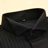 voordelige Overhemden met knopen voor heren-Voor heren Overhemd Overhemd met knopen Zwart Wit Lange mouw Effen Revers Lente &amp; Herfst Bruiloft Feest Kleding Plooien