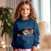 billiga Flickans 3D-djur-Flickor 3D Katt Tröja Pullover Långärmad 3D-tryck Vår Höst Mode Streetwear Förtjusande Barn 3-12 år Rund hals Utomhus Ledigt Dagligen Normal