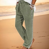 preiswerte Urlaub-Herren Leinenhose Hose Hosen Strandhose Patchwork Kordelzug Elastische Taille Plaid Komfort Atmungsaktiv Casual Täglich Festtage Modisch Klassicher Stil Weiß Armeegrün