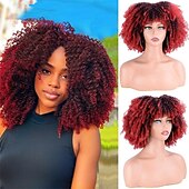 Χαμηλού Κόστους Περούκες για πάρτι-afro kinky σγουρή περούκα με κτυπήματα 12 ιντσών συνθετικές πλήρεις περούκες ανθεκτικές στη θερμότητα κοντές kinky σγουρές περούκες για καθημερινές περούκες αποκριάτικου πάρτι