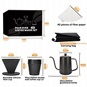billiga Prime-serien-häll över kaffebryggare set- 6 i 1 sus304 teflon yta långsamt droppande kaffebryggare set droppande kopp filterpapper kopp bärbar låda för resor, kaffe presentbox set alla hjärtans dag present