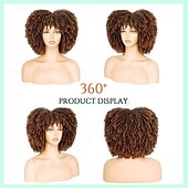 baratos Perucas de festa-Perucas Afro Cacheadas para Mulheres Negras Peruca Curta Cacheada Sintética sem Cola Ombre Marrom 12 polegadas Perucas de Halloween