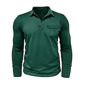preiswerte Klassisches Poloshirt für Herren-Herren Poloshirt Polos mit Knöpfen Casual Sport Kargen Langarm Modisch Basic Glatt Taste Tasche Frühling &amp; Herbst Regular Fit Schwarz Weiß Armeegrün Rote Marineblau Dunkelgrün Poloshirt