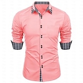 economico Camicie Button Down da uomo-Per uomo Camicie Camicia abbottonata Camicia non stirabile Maglietta informale Nero Bianco Rosa Borgogna Blu Manica lunga Color Block Tinta unita / tinta unita Collo ripiegabile Matrimonio Da mare
